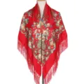Russian traditional floral square scarf retro ethnic tassel shawl elegant women winter wrap - Red