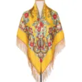 Vintage bloemenprint franje vierkante sjaal traditionele stijl omslagdoek voor dames - Geel