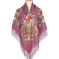 Traditionele Russische bloemenprint vierkante sjaal met elegante franjes voor dames - Oudroze