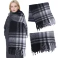 Winter warme mohair ruit sjaal vrouwen dikke grote deken omslagdoek franjes. - Zwart