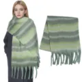 Groene gestreepte winter sjaal voor dames, warme pluizige lange franje nekverwarmer mode. - Turkoois
