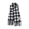 Zwart-witte geruite warme imitatie kasjmier sjaal met franjes voor dames herfst winter - Zwart Ronde Stijl