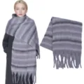 Pluche grijze winter sjaal voor dames met franjes, lange dikke gezellige nekverwarmer warm. - Grijs