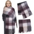 Women thick plaid tassel winter scarf cozy warm shawl casual fashion neck wrap stylish accessory - Plaid: Grey White