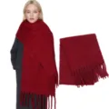 Vrouwen dikke warme effen rode mohair franje sjaal winter mode comfortabele omslagdoek zacht. - Bordeauxrood / Meer dan 175cm