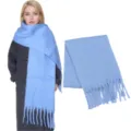 Hellblaue Mohair Winterschal für Damen, dicker warmer einfarbiger Fransenschal Schal. - Himmelblau (Denimblau) / Über 175cm