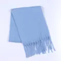 Light blue winter warm fringe scarf, soft fuzzy texture, casual daily women scarf variant - Solid Color: Denim Blue