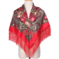 Echarpe carree a franges florales ethniques retro rouge chale foulard paisley - Rouge