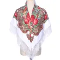 Etnische bloemenprint franje sjaal vintage vierkante sjaal voor vrouwen detailweergave - Wit