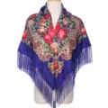 Vintage bloemenprint franje sjaal etnische stijl kwastje doek dames elegant chic - Saffierblauw