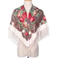 Vintage bloemen franje sjaal voor dames, etnische stijl retro rozen patroon omslag. - Beige