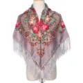 Chale triangulaire a imprim floral retro ethnique franges foulard de mode pour femme - Kaki