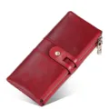 Cartera larga de cuero genuino rojo para hombre con cremallera doble y tarjetero multiple. - Rojo