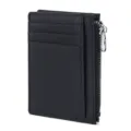 Tarjetero monedero de cuero negro con bolsillo de cremallera y ranuras múltiples unisex - Negro