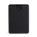 Tarjetero minimalista de cuero negro con costuras blancas, mini estuche compacto para tarjetas. - Negro