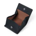 Monedero bifold de cuero genuino negro, mini cartera portátil de piel de vaca para mujer. - Negro