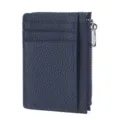Tarjetero de cuero azul oscuro con bolsillo con cremallera, elegante cartera fina anti-RFID. - Azul