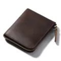 Monedero de cuero marrón oscuro con cremallera cartera minimalista para hombre - Café