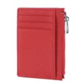 Tarjetero monedero de cuero rojo con múltiples ranuras y bolsillo lateral con cremallera. - Rojo