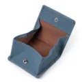 Mini monedero de cuero de vaca azul, cartera compacta plegable para mujer de uso diario cotidiano. - Azul