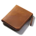 Cartera de cuero Crazy Horse vintage para hombre mini monedero con cremallera marrón - Marrón