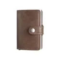 Tarjetero de cuero marrón RFID bloqueo aluminio, billetera automática pop-up para tarjetas. - Café