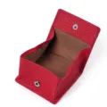 Mini monedero rojo de cuero genuino para mujer, pequeño y compacto portamonedero. - Rojo