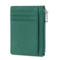 Tarjetero ultrafino de cuero genuino verde con múltiples ranuras y bolsillo lateral con cremallera. - Verde Oscuro