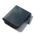 Cartera minimalista de cuero genuino para hombre, monedero compacto con cremallera. - Azul marino