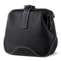 Bolso cosmetico de cuero genuino cierre beso vintage negro estuche de maquillaje - Negro