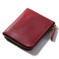 Monedero minimalista de cuero rojo para hombre, cartera con cremallera de cuero genuino vintage. - Burdeos