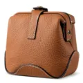 Bolso cosmetico de cuero genuino marron bolsa de maquillaje texturizada organizador portatil - Marrón
