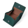 Green Leather Mini Coin Purse Bifold Wallet Portable Cowhide Small Coin Bag for Women - Dark Green