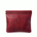 Monedero vintage mini de cuero crazy horse rojo con marco metálico de cierre a presión. - Burdeos