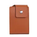 Brown leather card holder with snap button flap, compact accordion credit card case for daily. - Brown