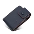 Mini tarjetero de acordeón de cuero azul oscuro, billetera de tarjetas texturizada. - Azul