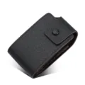 Mini tarjetero de cuero saffiano negro con botón a presión, cartera de acordeón. - Negro
