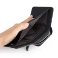 Cartera corta plegable de cuero auténtico negro con monedero con cremallera y tarjetero. - Negro