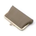 Monedero de cuero genuino con cierre de beso para mujer, elegante cartera larga dorada. - Gris