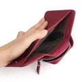 Billetera corta de cuero genuino burdeos de tres pliegues con bolsillo con cremallera - Burdeos