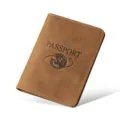 Brown crazy horse leather passport cover, vintage travel document holder and ticket organizer. - Brown
