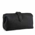 Genuine leather cosmetic bag in black large litchi grain clasp clutch toiletry bag - Black - Large Litchi Grain