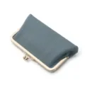 Monedero largo de cuero genuino para mujer gris azulado, elegante bolso de mano con broche. - Azul