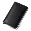 Tarjetero monedero de piel PU negra y metal con mecanismo automatico pop up RFID - Cuero Crazy Horse negro
