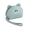 Monedero de cuero genuino con forma de gato para mujer, mini cartera azul con correa de muñeca. - Azul
