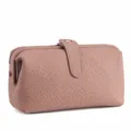 Genuine leather cosmetic bag for women, pink top layer cowhide travel makeup clutch with lock. - Pink - Large Litchi Grain