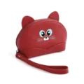 Lindo monedero rojo de cuero con orejas de gato y correa, cartera compacta con cremallera. - Rojo