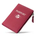 RFID bloqueo pasaporte cartera de cuero genuino de vaca estuche de viaje color rojo. - Burdeos