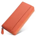 Cartera larga de cuero genuino estilo japonés con cremallera y bloqueo RFID para monedas - Naranja