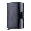 Monedero tarjetero de aluminio de doble capa para hombre, estuche pop-up de PU resistente. - Azul marino